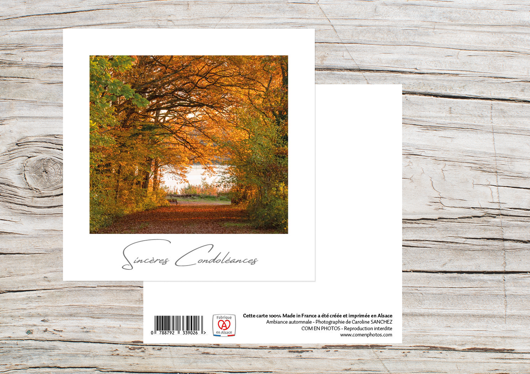 Carte Simple Format 12x12 cm avec enveloppe - Sincères condoléances - Michelbach